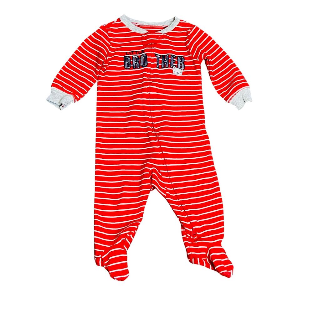 Carter's Jersey Knit "Little Brother" Red Stripped‎ Footie 6 months Babycore
